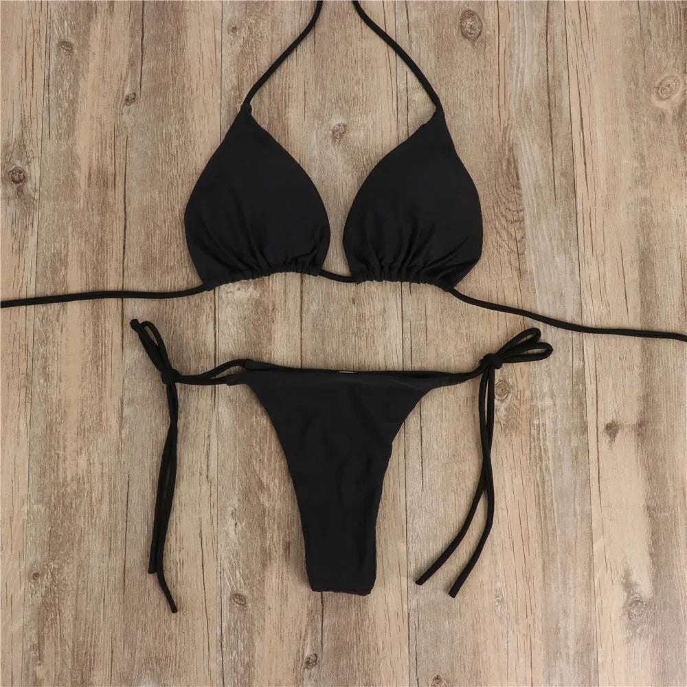 Women Biknis Set Femal Solid Thin Swimsuits Sexy Flexable Bathing Suits