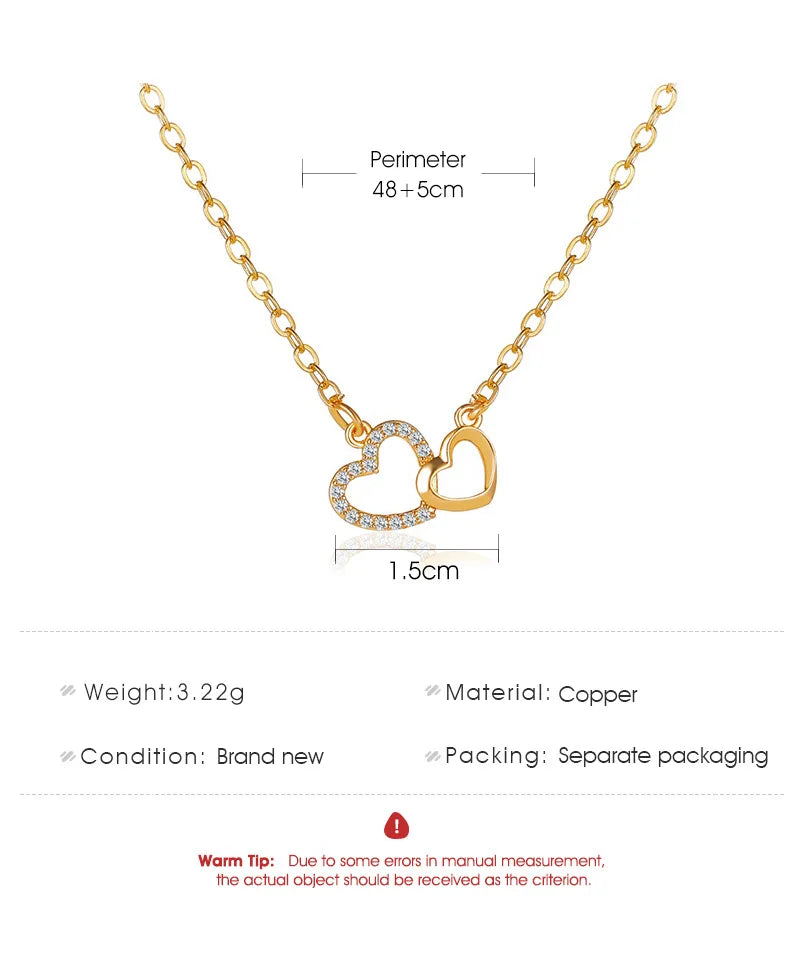 Exquisite Zircon Heart Women's Necklace Simple Romantic Crystal Pendant Gold Silver Color Clavicle Chain Wedding Jewelry 2021