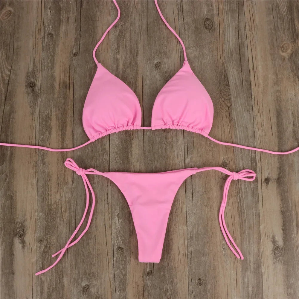 Women Biknis Set Femal Solid Thin Swimsuits Sexy Flexable Bathing Suits
