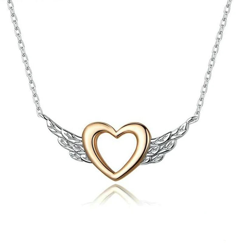 Huitan Delicate Women's Necklace Heart Wing Pendant Chic Neck Accessories Daily Wear Fashion Versatile Ladies Jewelry Wholesale