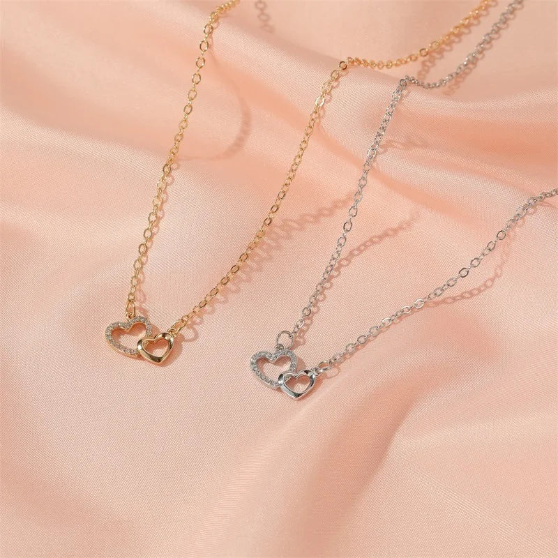 Exquisite Zircon Heart Women's Necklace Simple Romantic Crystal Pendant Gold Silver Color Clavicle Chain Wedding Jewelry 2021