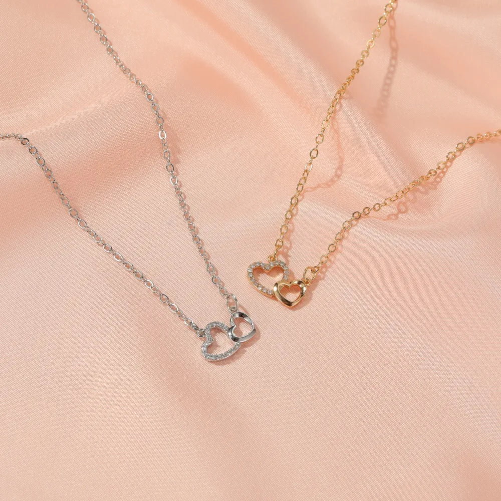 Exquisite Zircon Heart Women's Necklace Simple Romantic Crystal Pendant Gold Silver Color Clavicle Chain Wedding Jewelry 2021