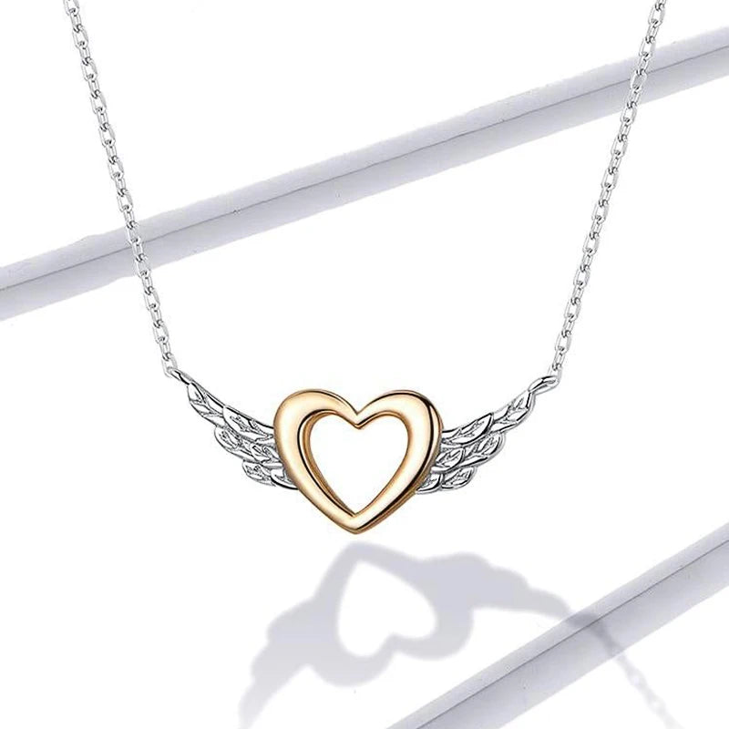 Huitan Delicate Women's Necklace Heart Wing Pendant Chic Neck Accessories Daily Wear Fashion Versatile Ladies Jewelry Wholesale