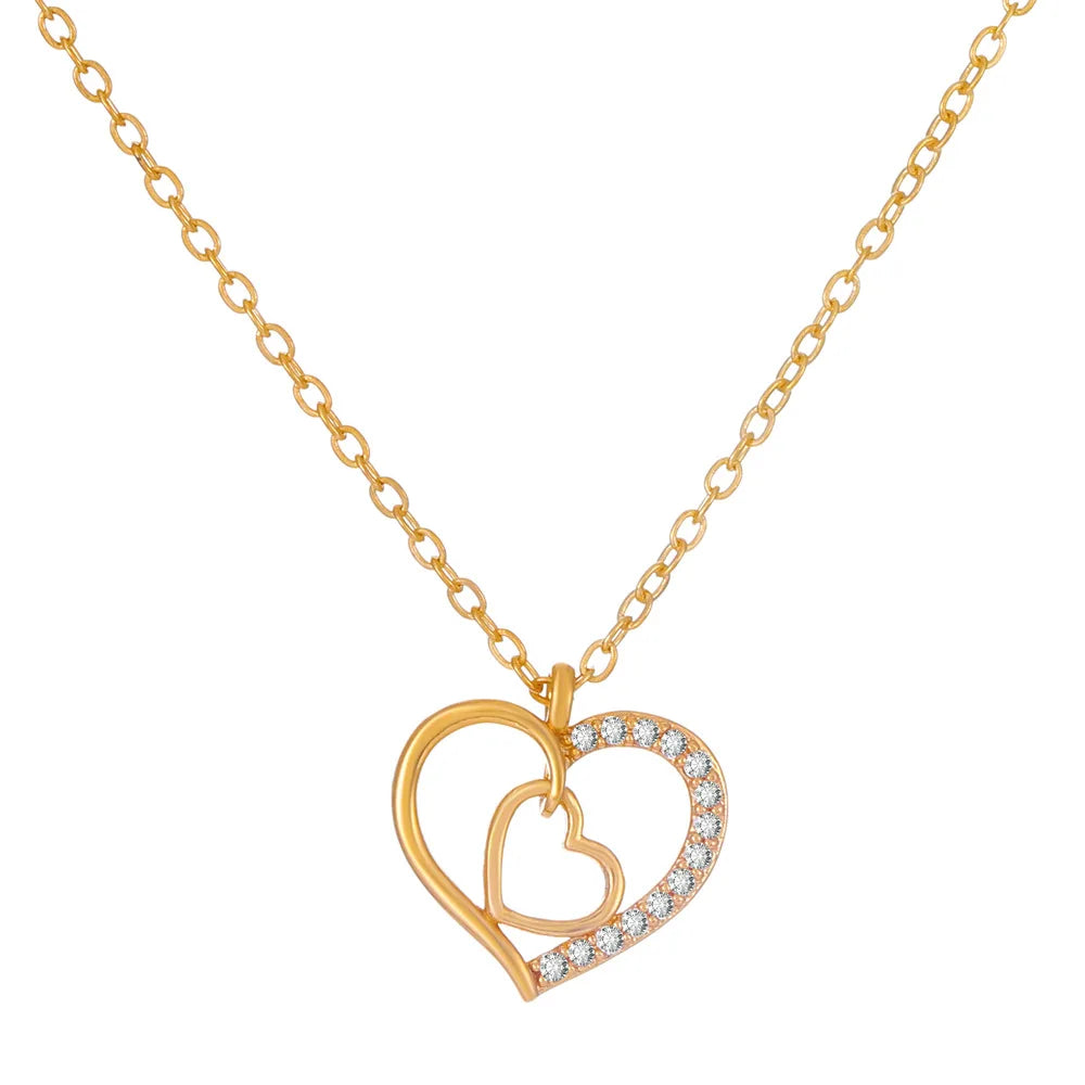 Exquisite Zircon Heart Women's Necklace Simple Romantic Crystal Pendant Gold Silver Color Clavicle Chain Wedding Jewelry 2021