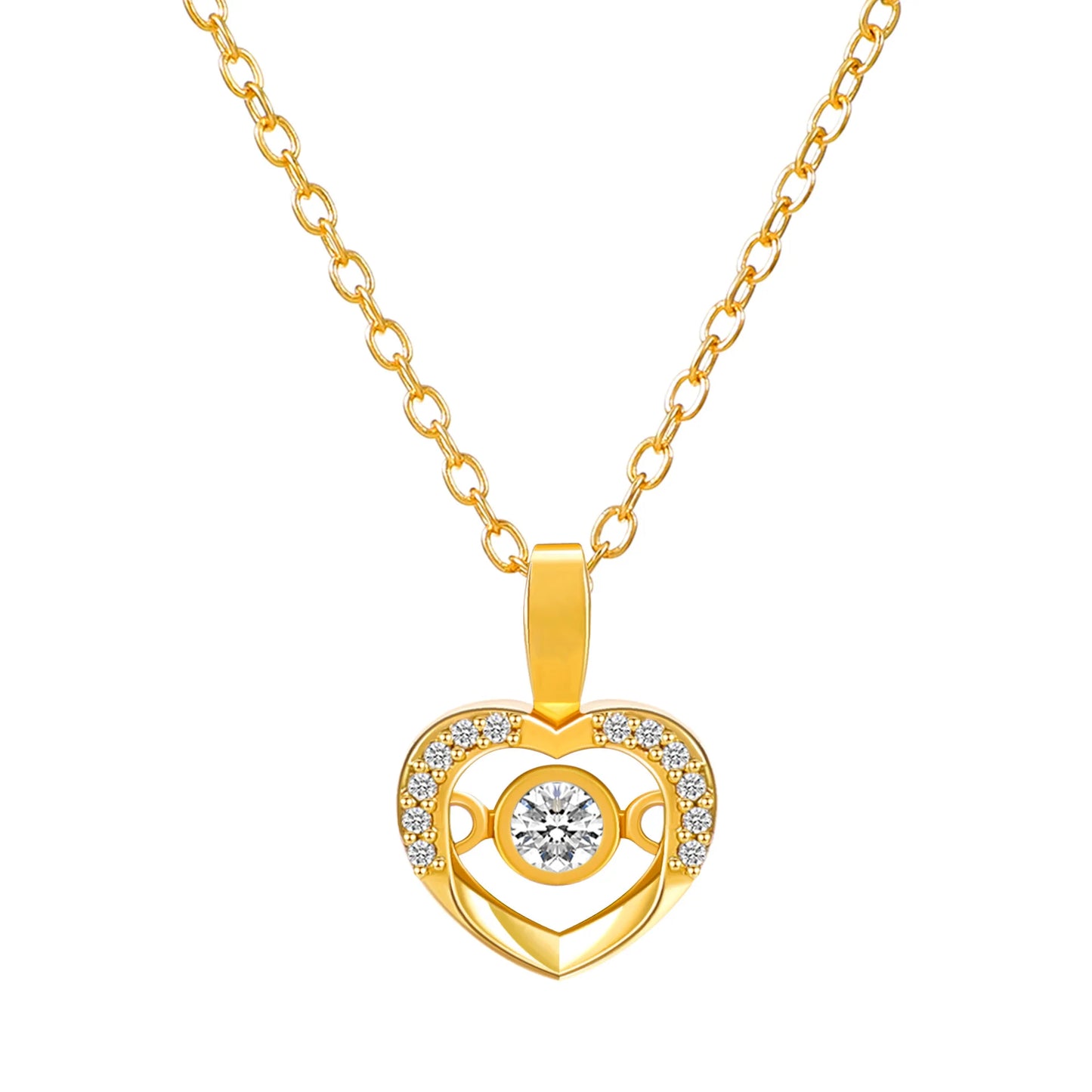 Exquisite Zircon Heart Women's Necklace Simple Romantic Crystal Pendant Gold Silver Color Clavicle Chain Wedding Jewelry 2021