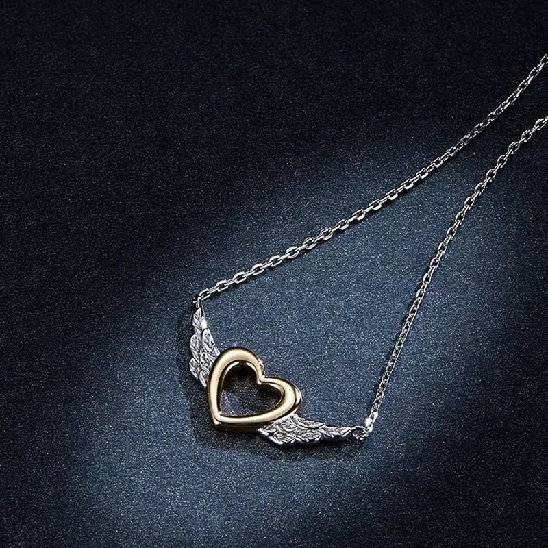 Huitan Delicate Women's Necklace Heart Wing Pendant Chic Neck Accessories Daily Wear Fashion Versatile Ladies Jewelry Wholesale